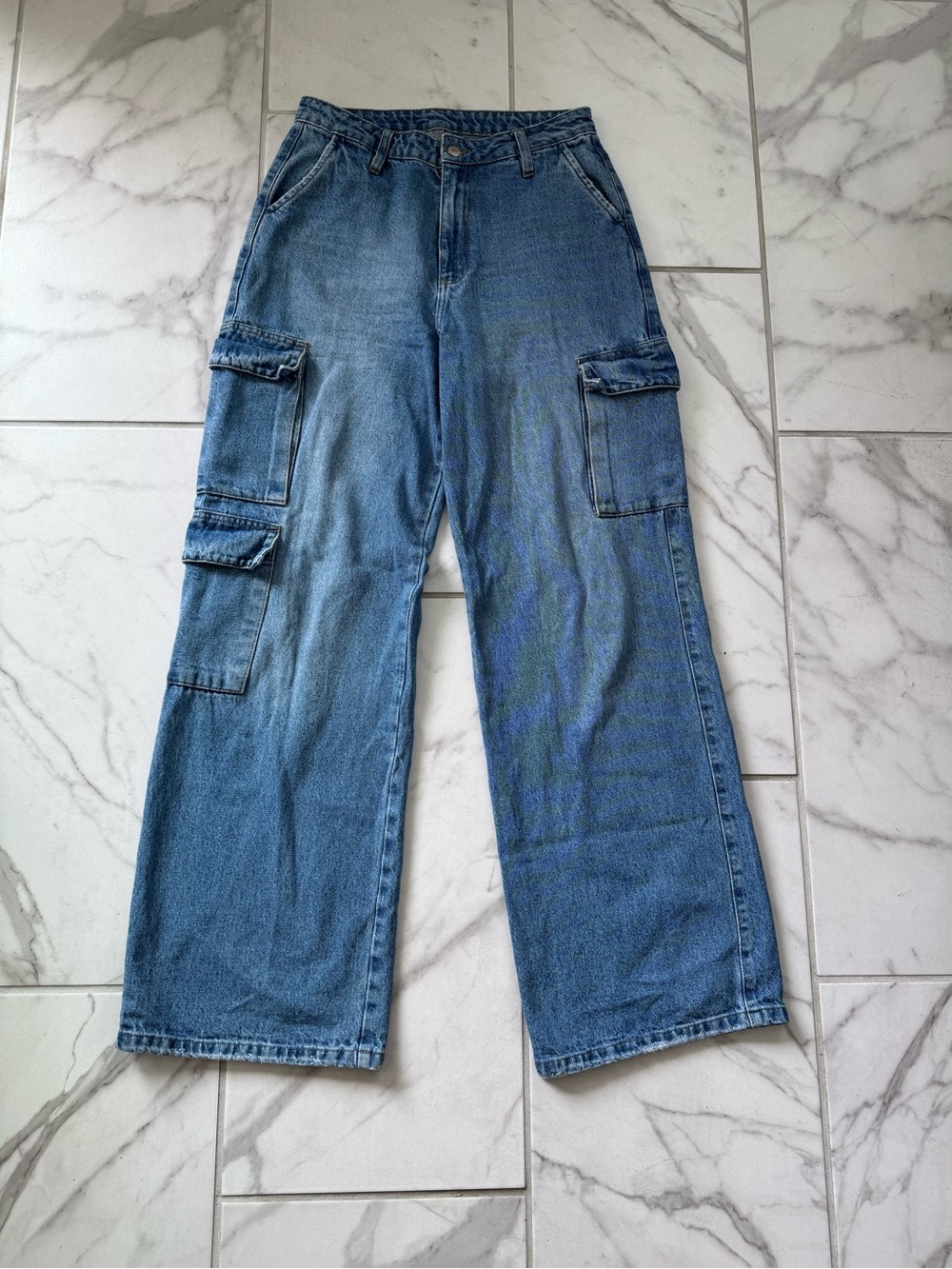 lola Blue Wide-Leg Cargo Jeans